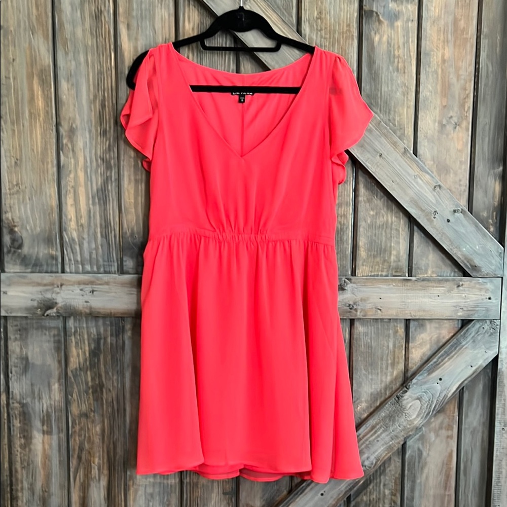 Express Pink Peplum Mini Dress with Flutter Sleeves